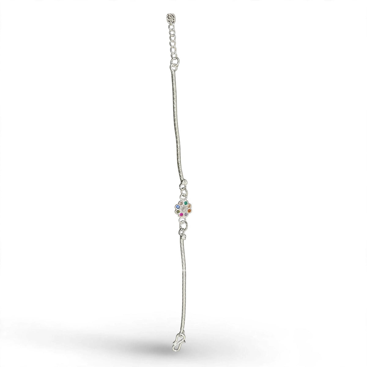 Rainbow Flower Silver Bracelet - Multicolor CZ