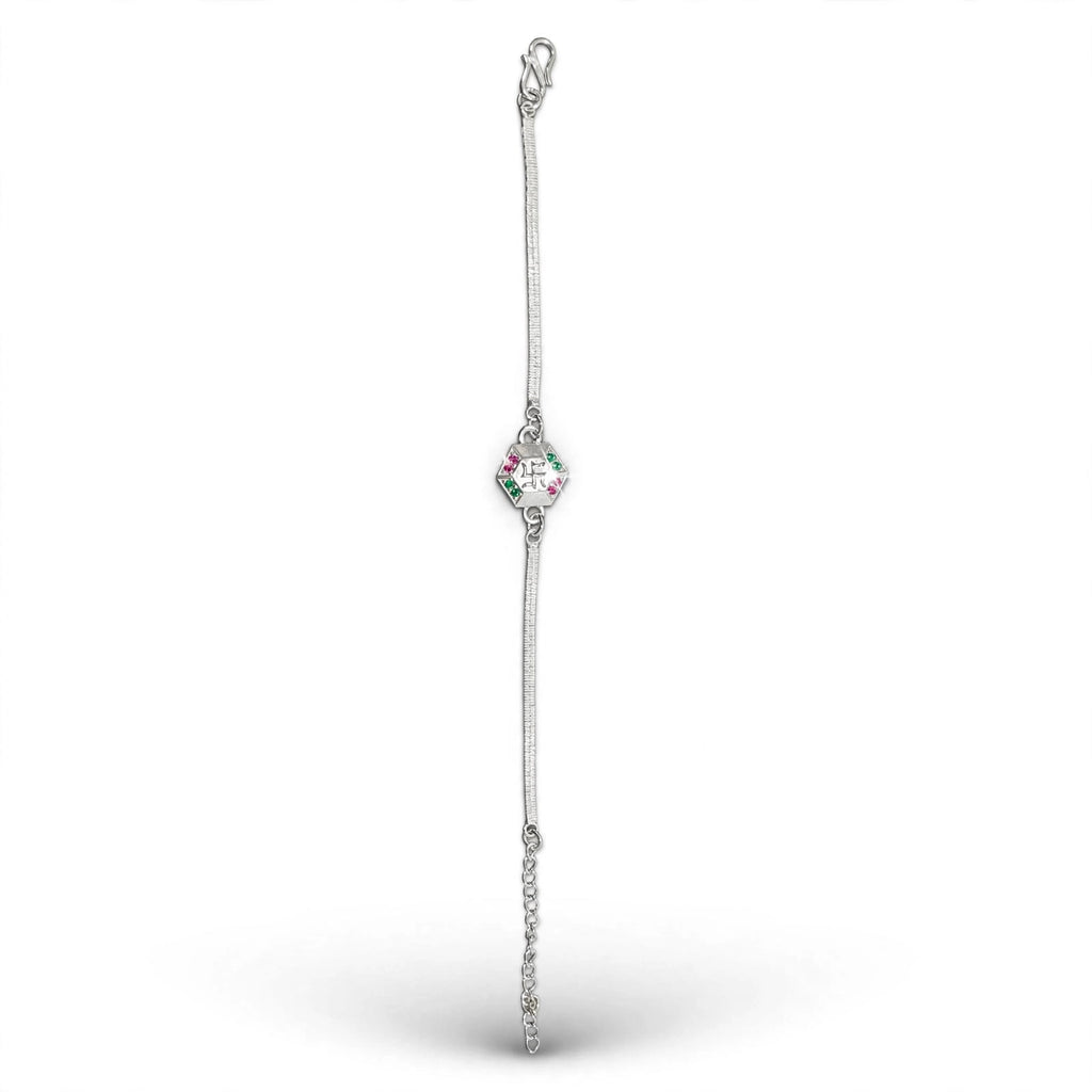 Swastik Hexagon Silver Bracelet - Pink Green CZ