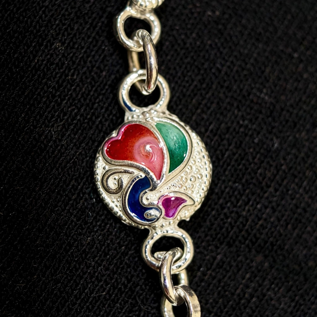 Peacock Enamel Silver Bracelet - Colorful Meenakari