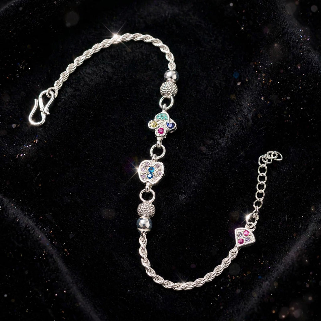 Clover Heart Silver Bracelet - Multicolor CZ