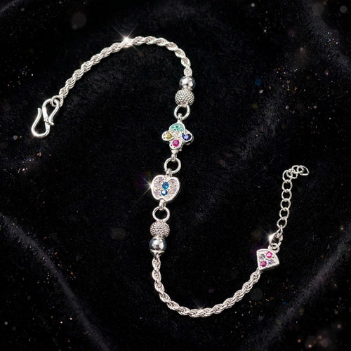 Clover Heart Silver Bracelet - Multicolor CZ