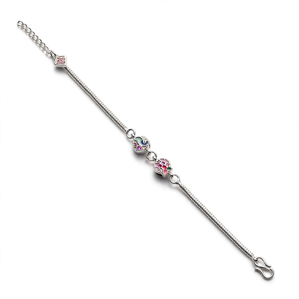 Peacock Double Charm Silver Bracelet