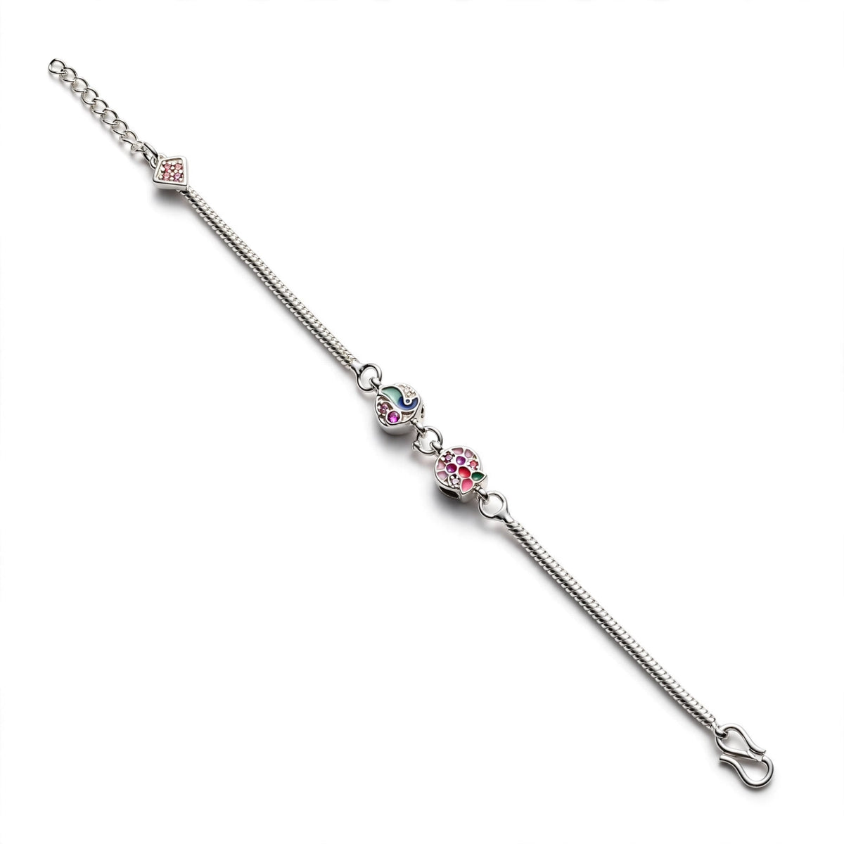 Peacock Double Charm Silver Bracelet