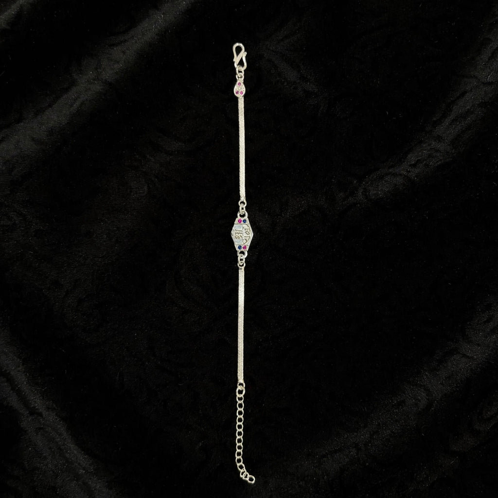 Shree Om Silver Bracelet - Pink Blue CZ