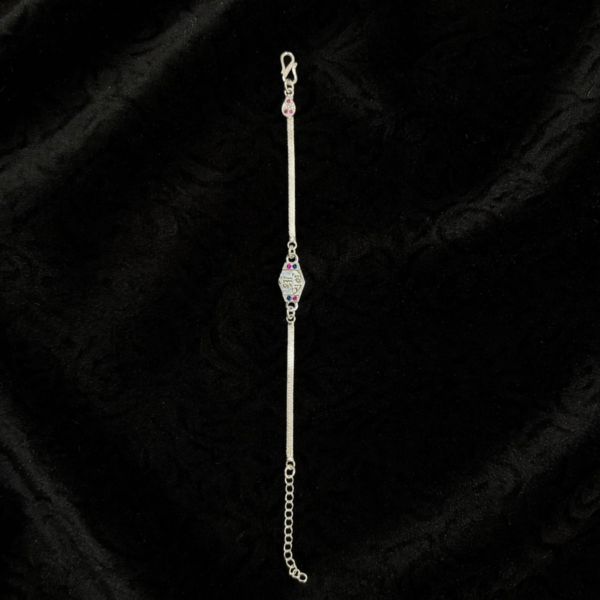 Shree Om Silver Bracelet - Pink Blue CZ