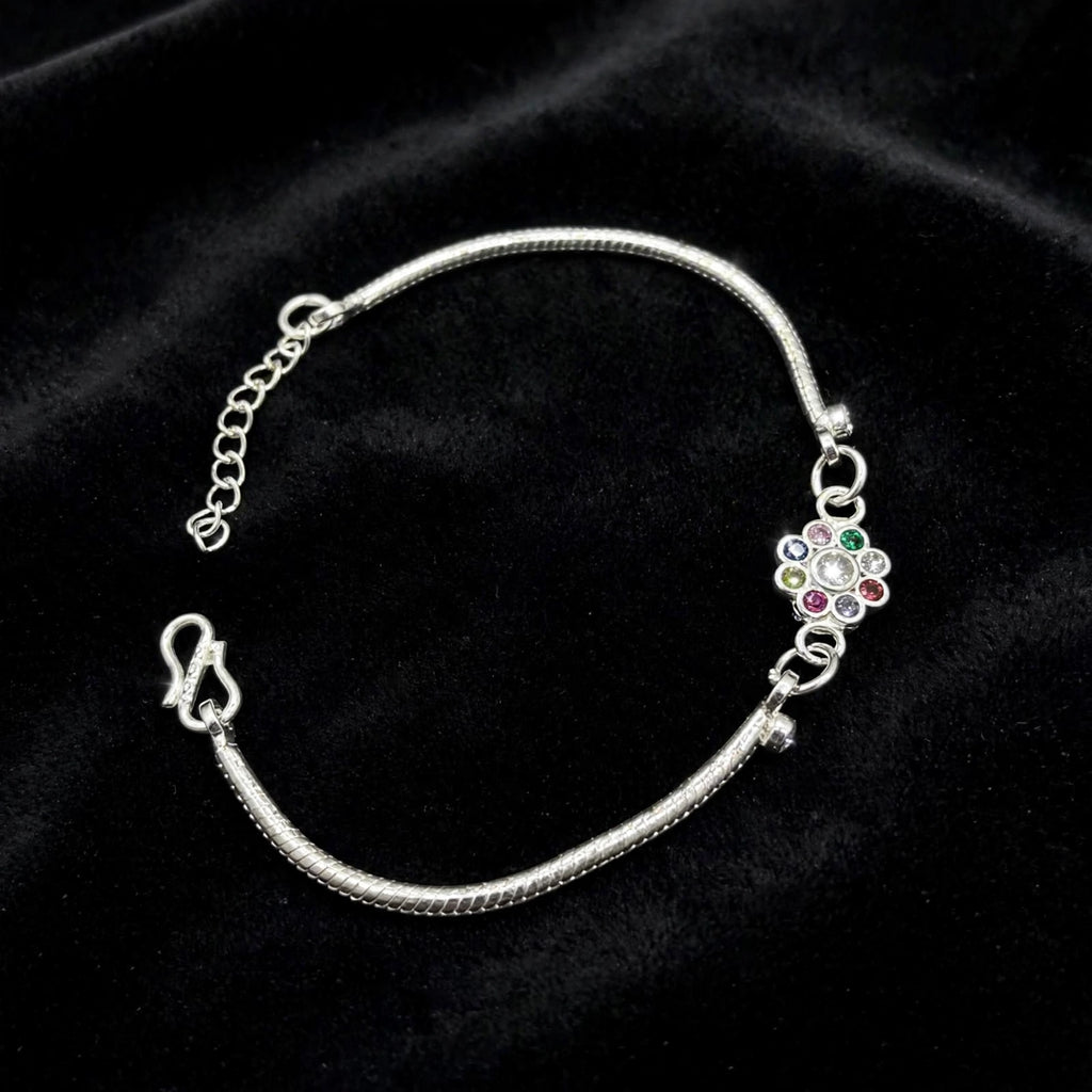 Rainbow Flower Silver Bracelet - Multicolor CZ