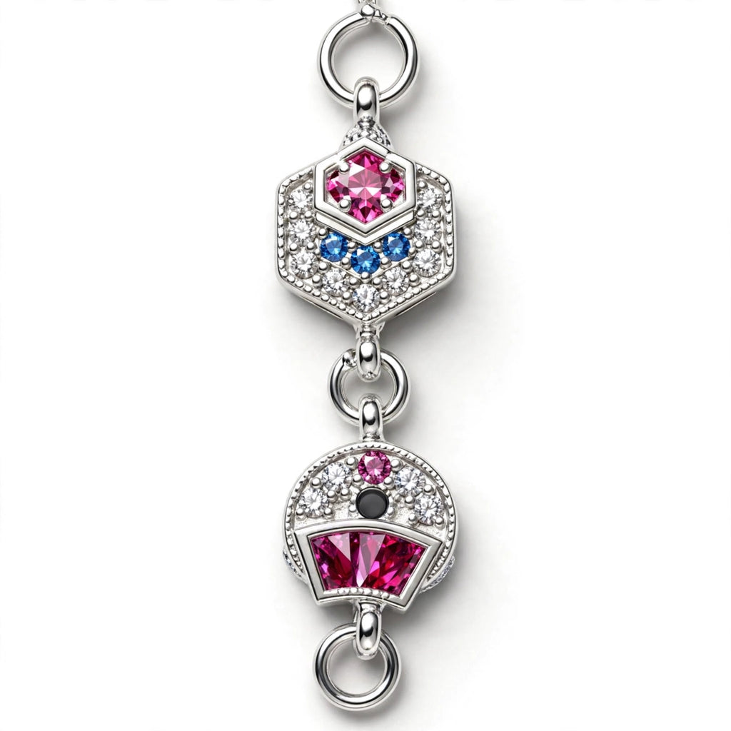 Hexagon Crown Silver Bracelet - Pink Blue CZ