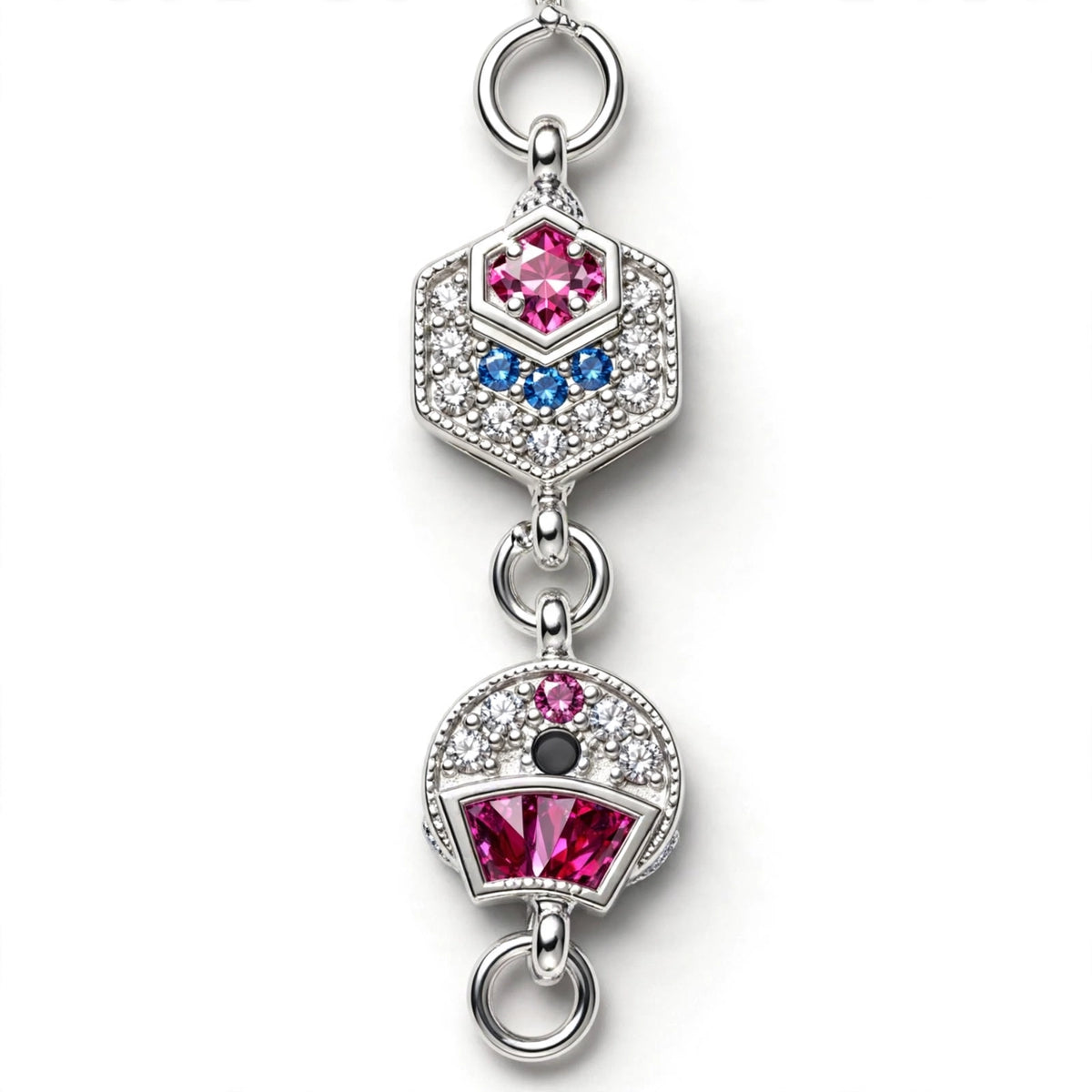 Hexagon Crown Silver Bracelet - Pink Blue CZ