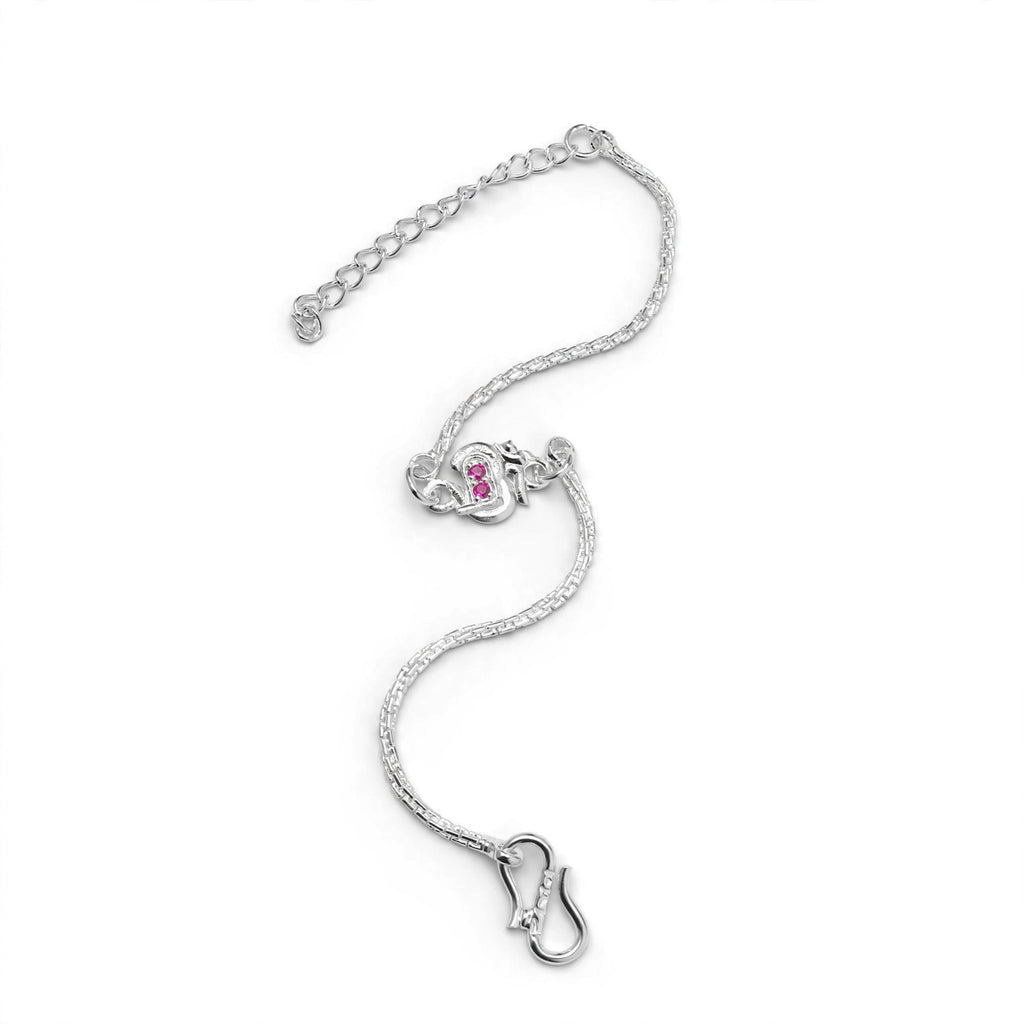 Shri Silver Chain Bracelet - Pink Stone Studded