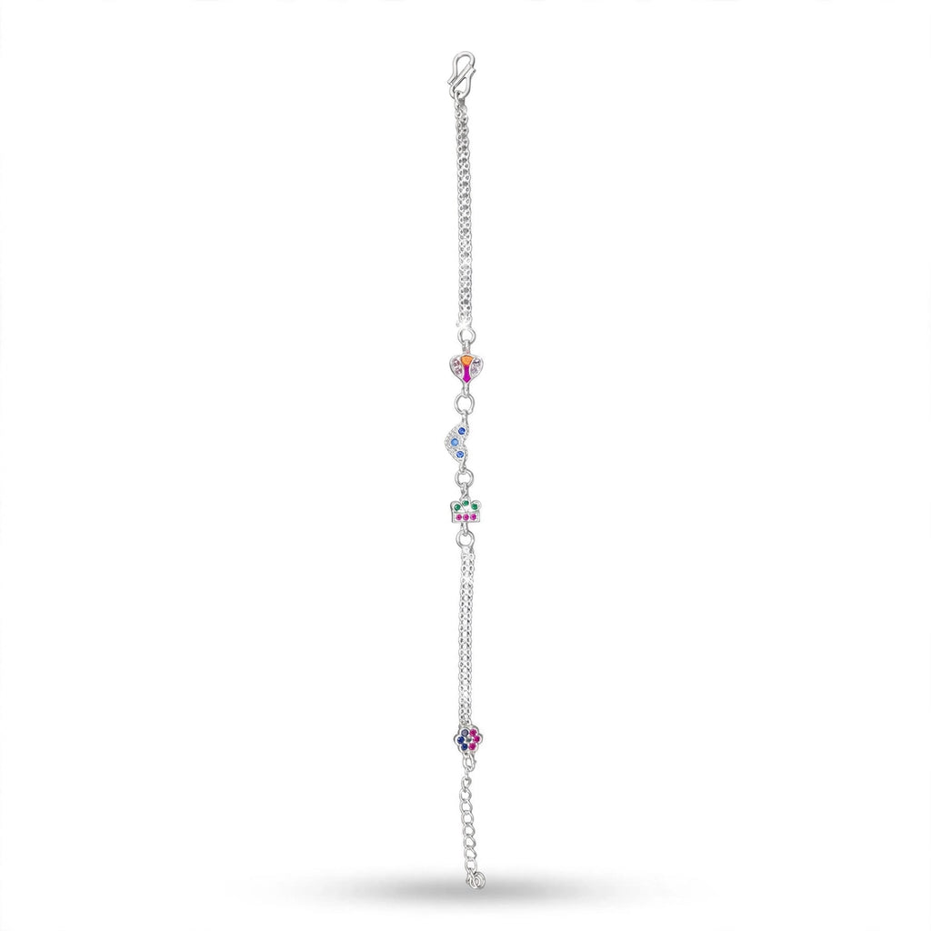 Multicolor Enamel Silver Bracelet - 4 Charms