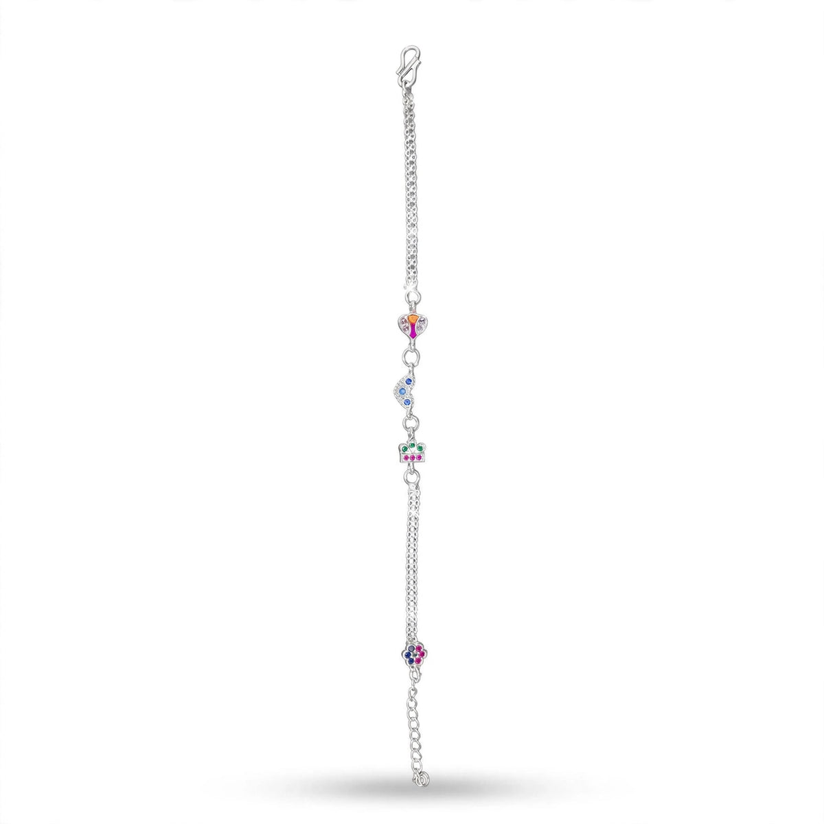 Multicolor Enamel Silver Bracelet - 4 Charms
