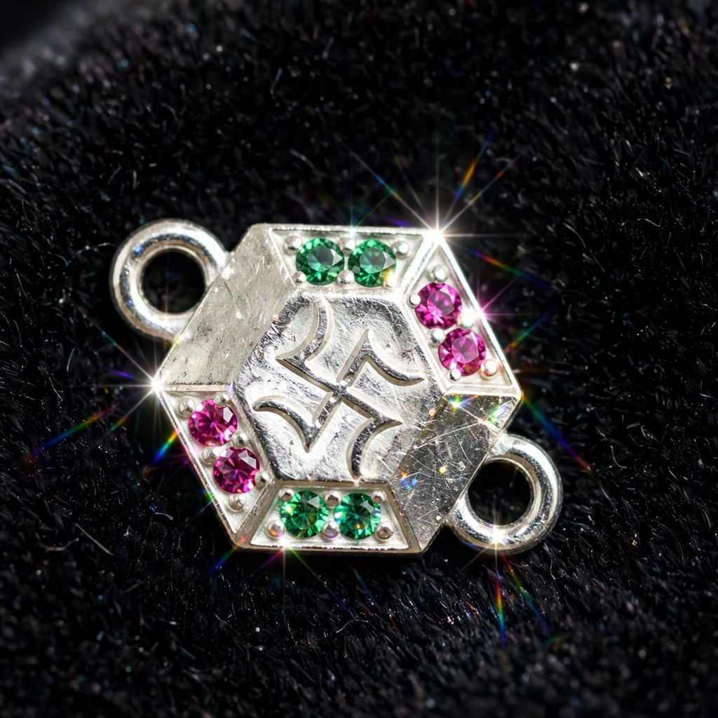 Swastik Hexagon Silver Bracelet - Pink Green CZ