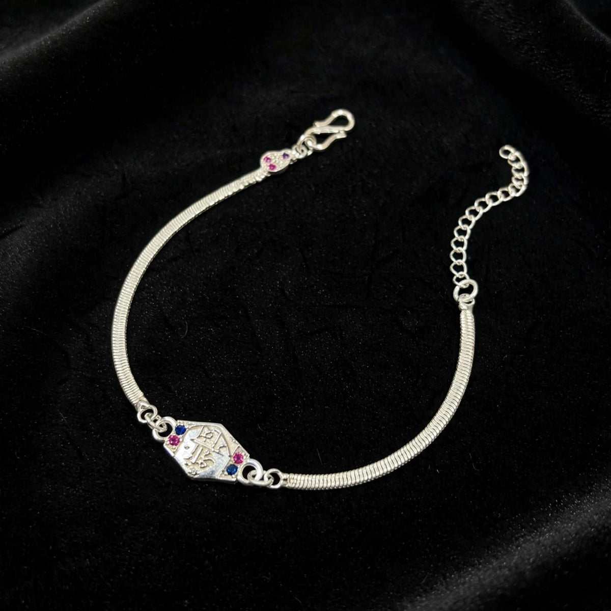 Shree Om Silver Bracelet - Pink Blue CZ