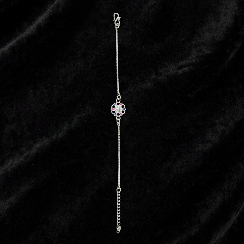 Shree Om Silver Bracelet - Pink Blue CZ (Filigree)