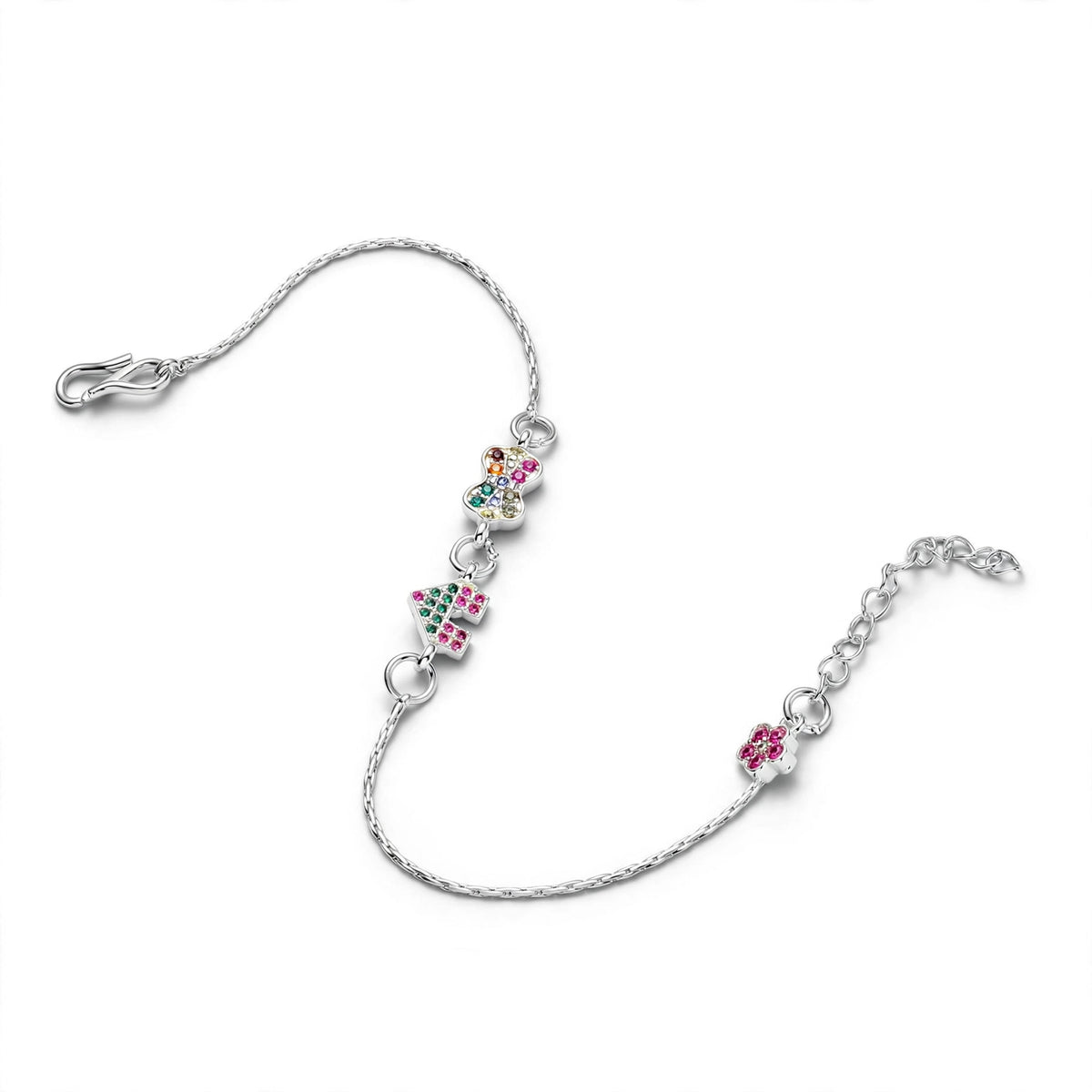 Bow Arrow Silver Bracelet - Multicolor CZ Stones