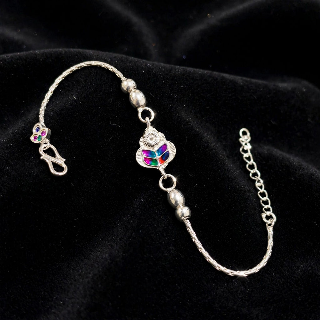 Multicolor Heart Leaf Silver Bracelet - 925 Plated
