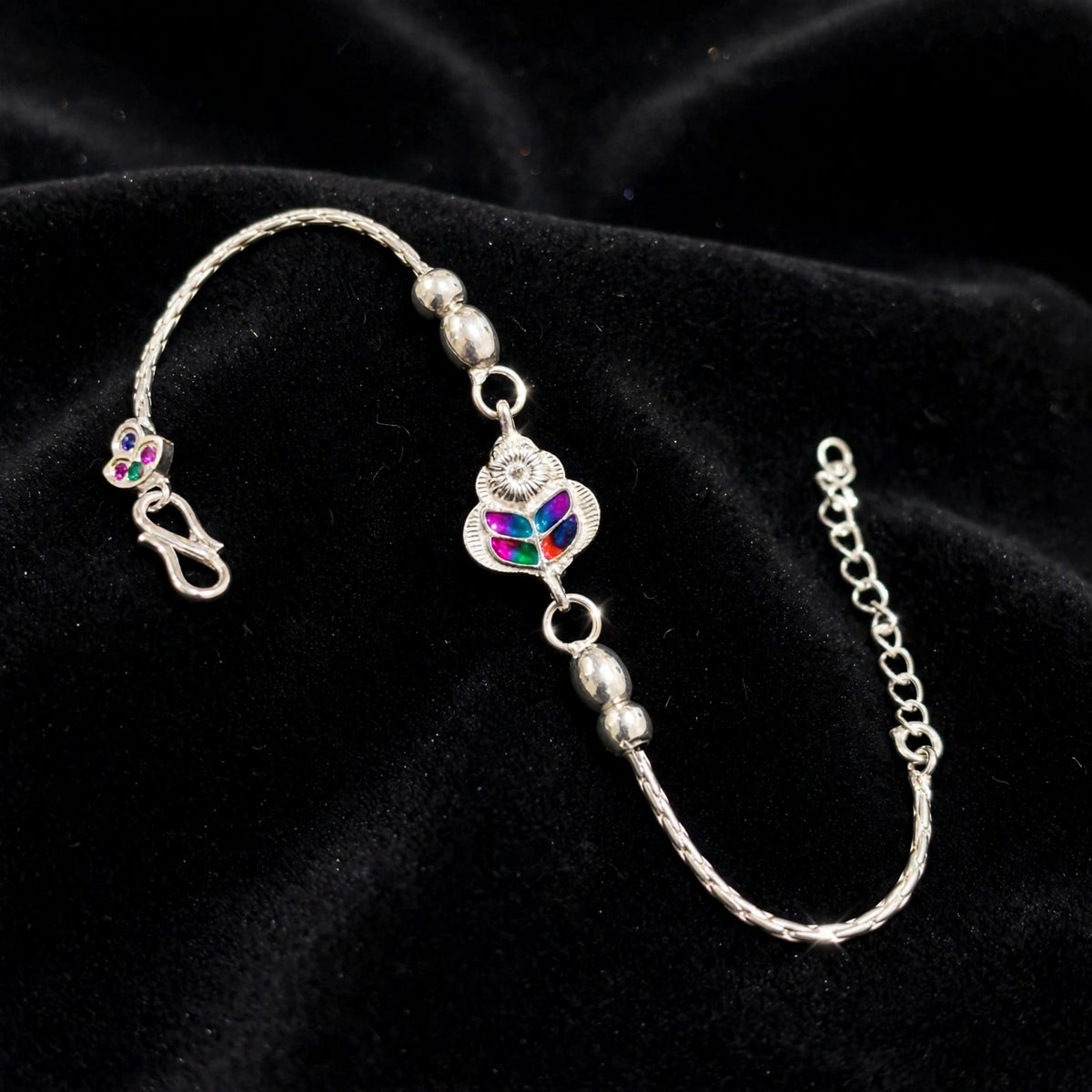 Multicolor Heart Leaf Silver Bracelet - 925 Plated