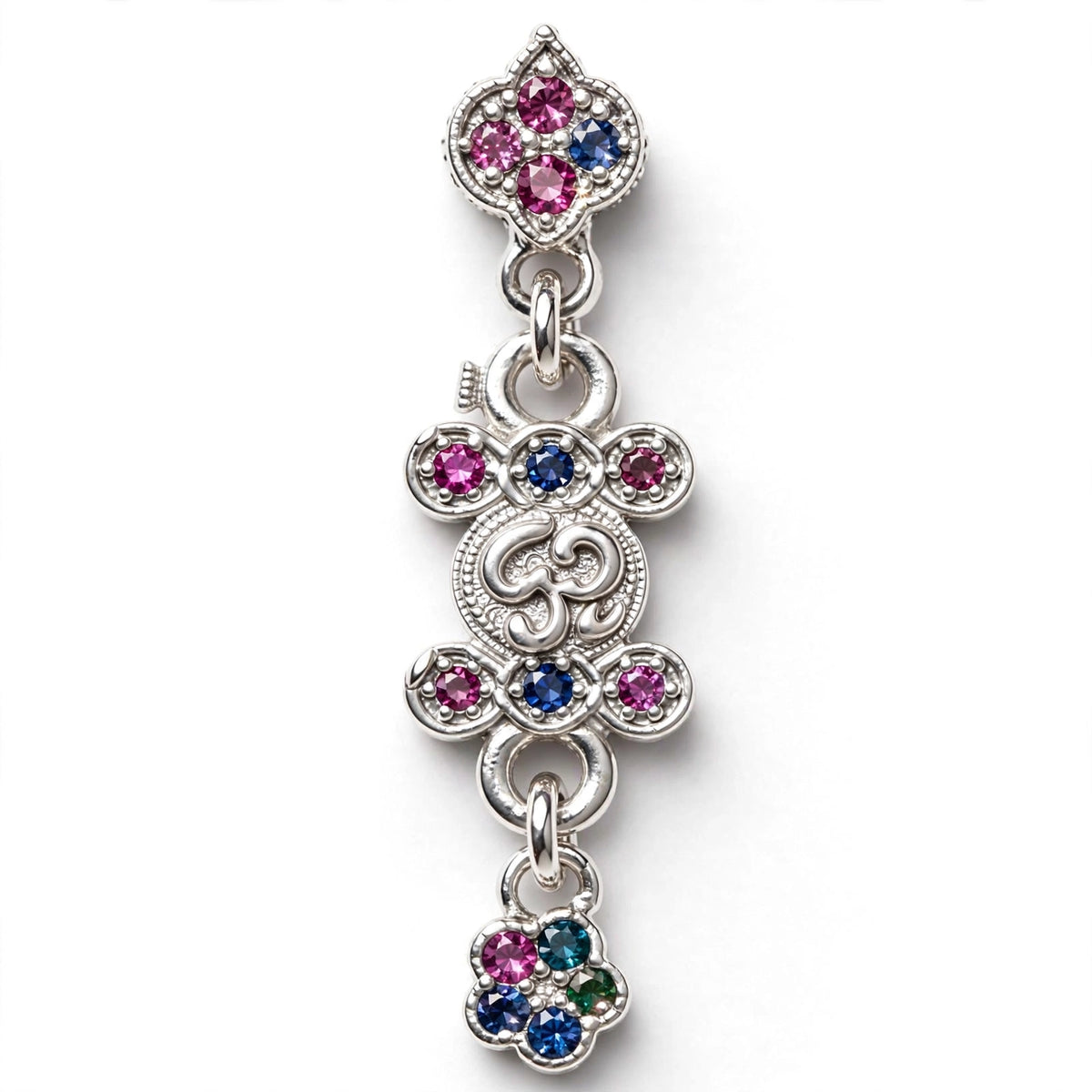 Om Spiritual Silver Bracelet - Pink Blue CZ