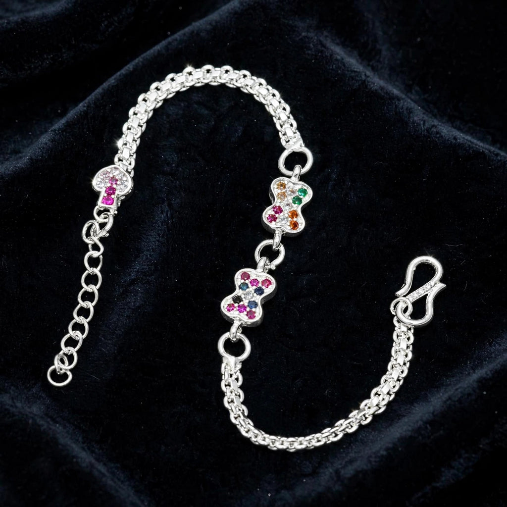 Double Bow Silver Bracelet - Rainbow CZ