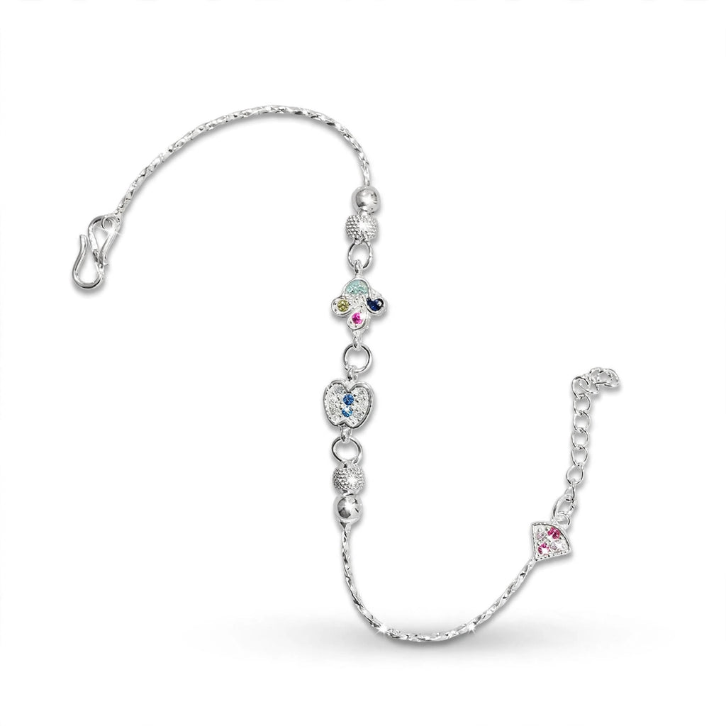 Clover Heart Silver Bracelet - Multicolor CZ