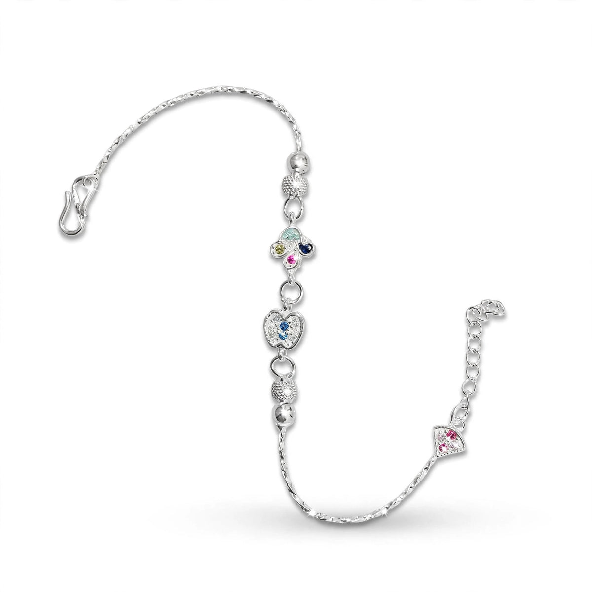 Clover Heart Silver Bracelet - Multicolor CZ