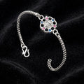 Shree Om Silver Bracelet - Pink Blue CZ (Filigree)