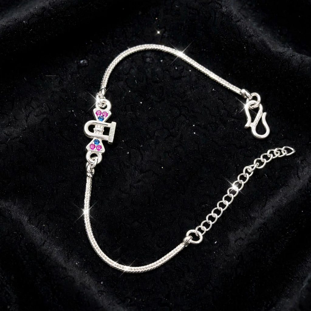 Letter D Silver Bracelet - Pink Blue CZ