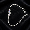 Letter D Silver Bracelet - Pink Blue CZ
