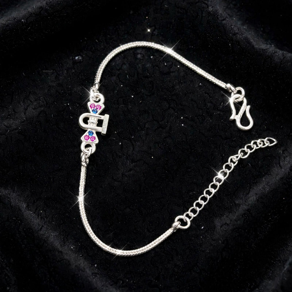 Letter D Silver Bracelet - Pink Blue CZ