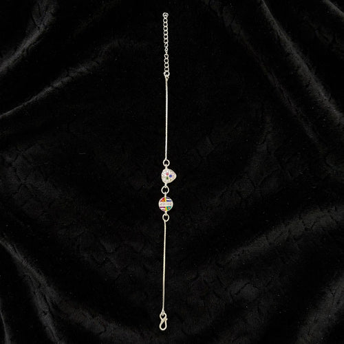 Double Charm Rainbow Silver Bracelet - Heart + Circle