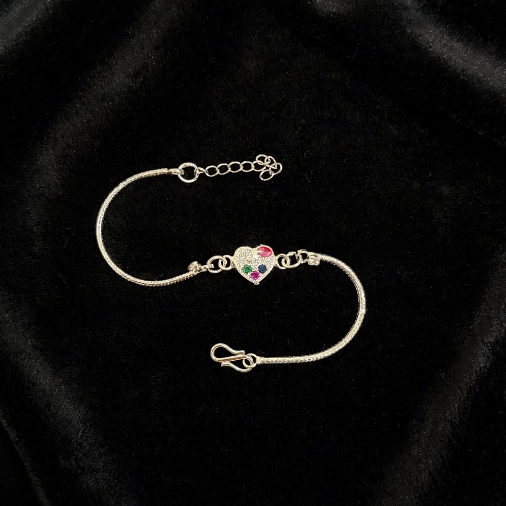 Silver Heart Bracelet - Multicolor CZ Stones