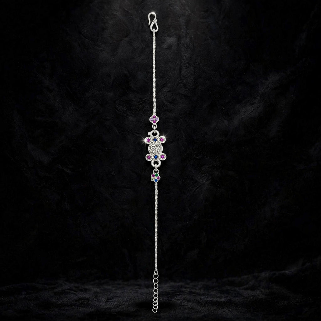 Om Spiritual Silver Bracelet - Pink Blue Multicolor CZ