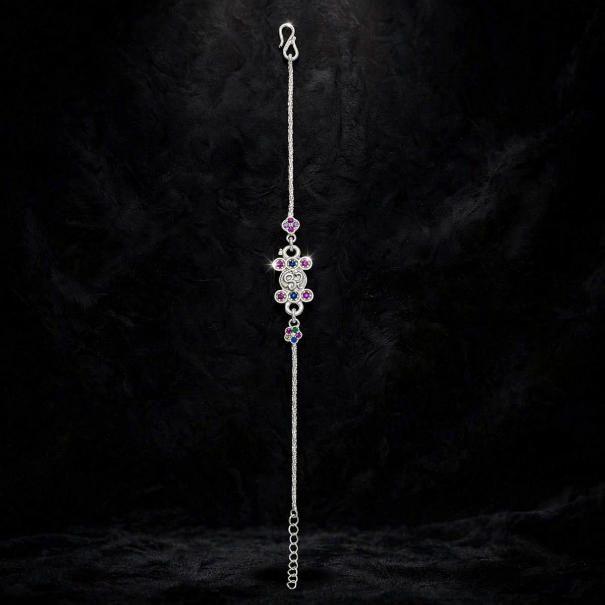 Om Spiritual Silver Bracelet - Pink Blue CZ