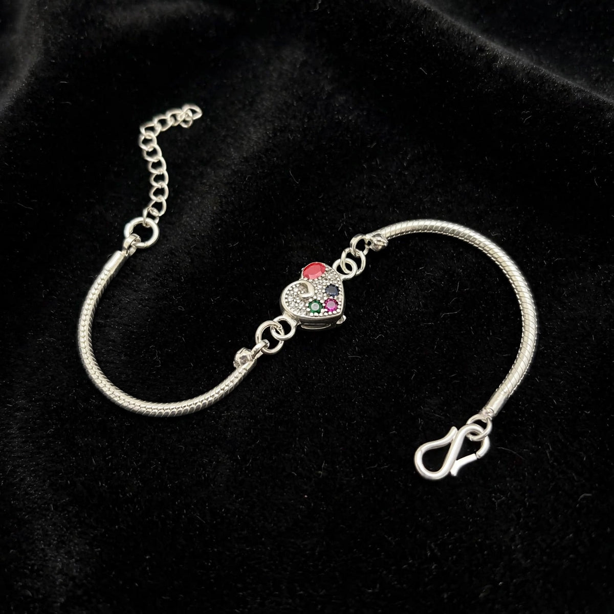 Silver Heart Bracelet - Multicolor CZ Stones