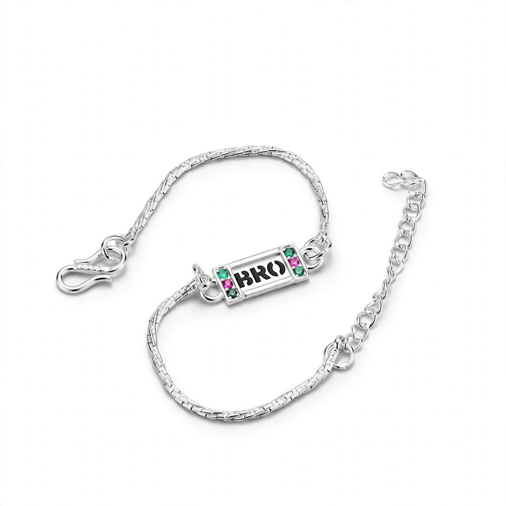 BRO Silver Bracelet - Pink Green CZ | Rakhi Special | 925 Plated