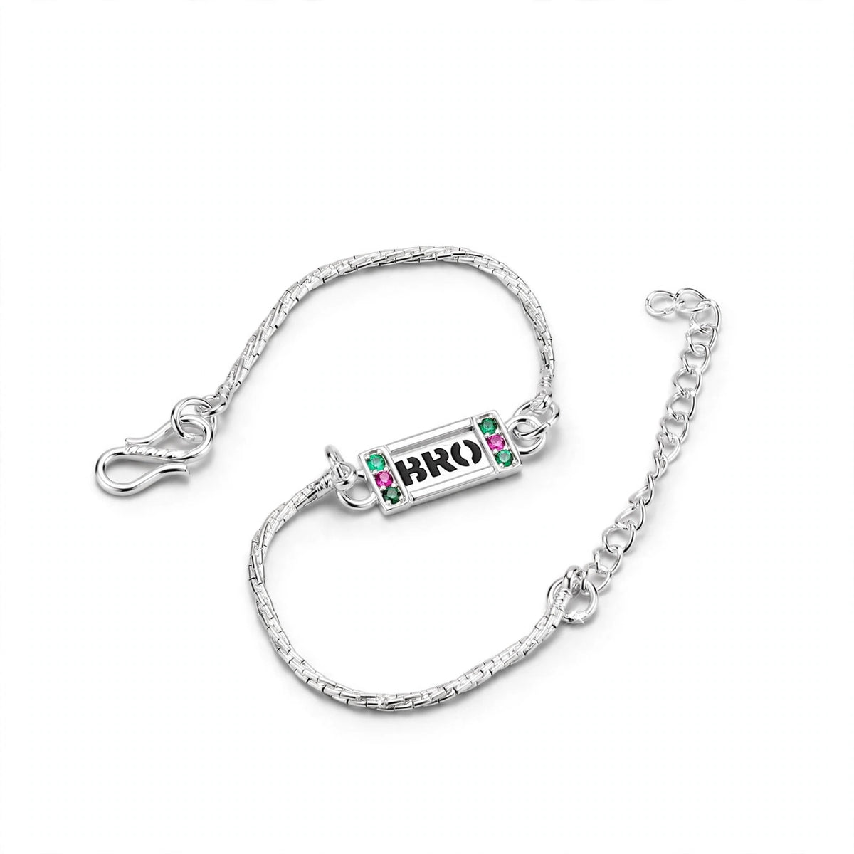 BRO Silver Bracelet - Pink Green CZ | Rakhi Special | 925 Plated