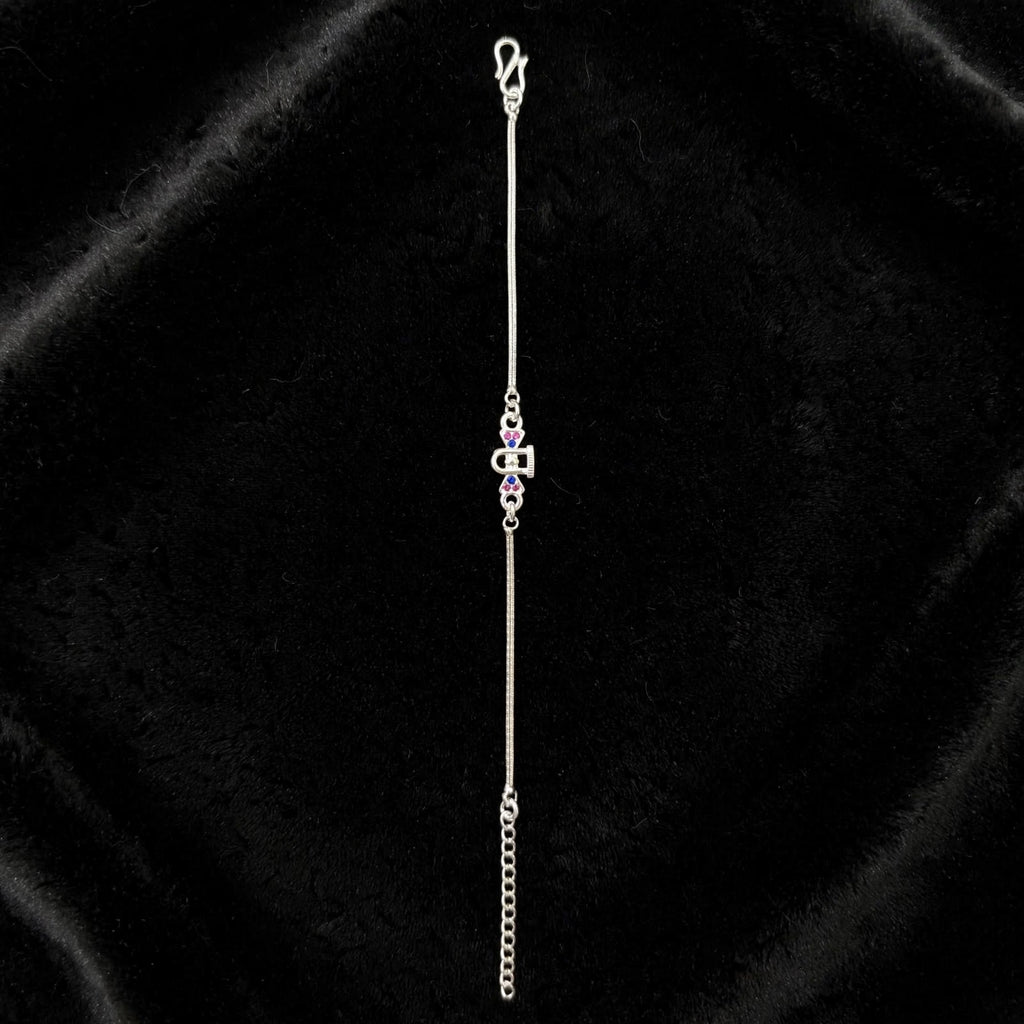 Letter D Silver Bracelet - Pink Blue CZ