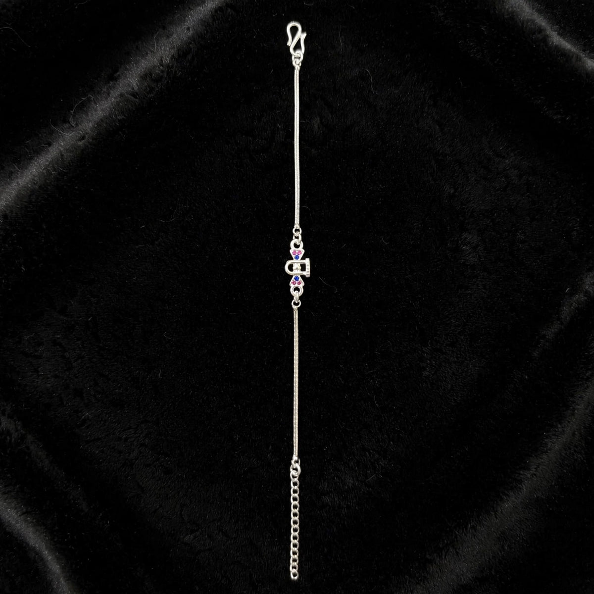Letter D Silver Bracelet - Pink Blue CZ