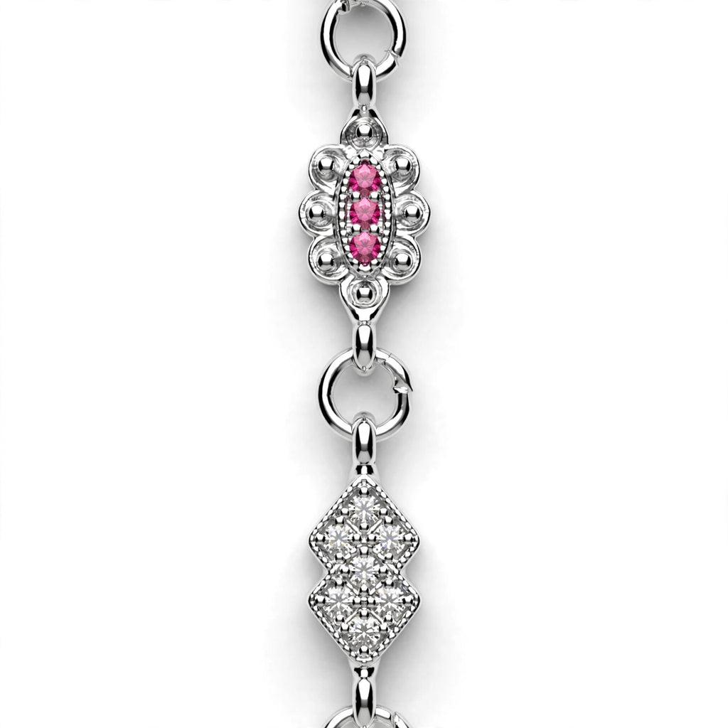 Pink Floral Silver Bracelet - Dual Charm