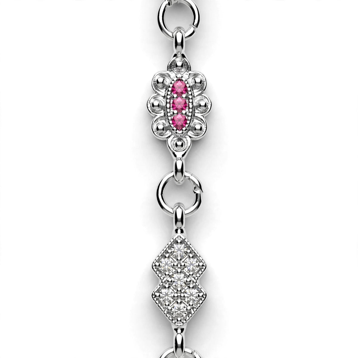 Pink Floral Silver Bracelet - Dual Charm