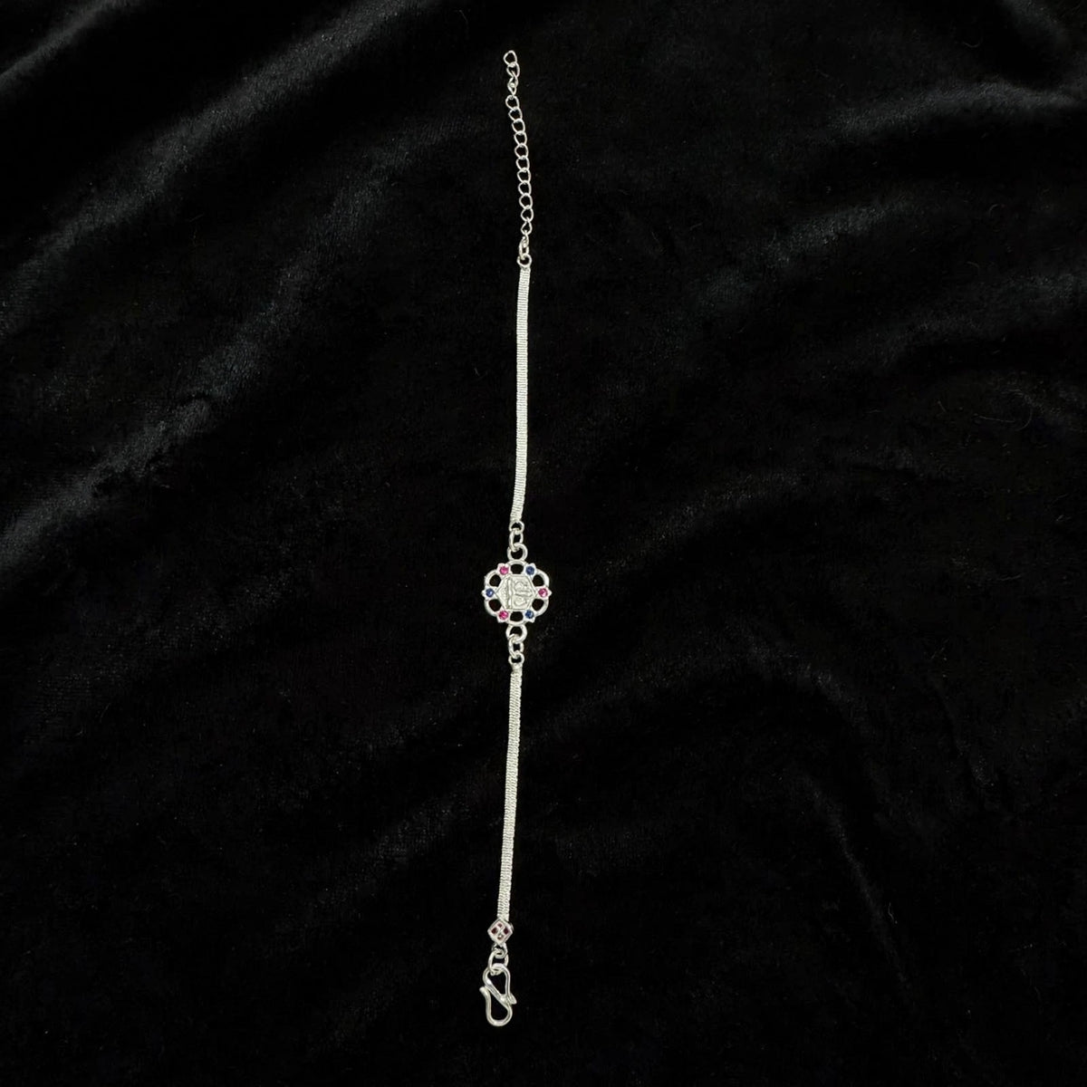 Shree Laxmi Silver Bracelet - Pink Blue CZ