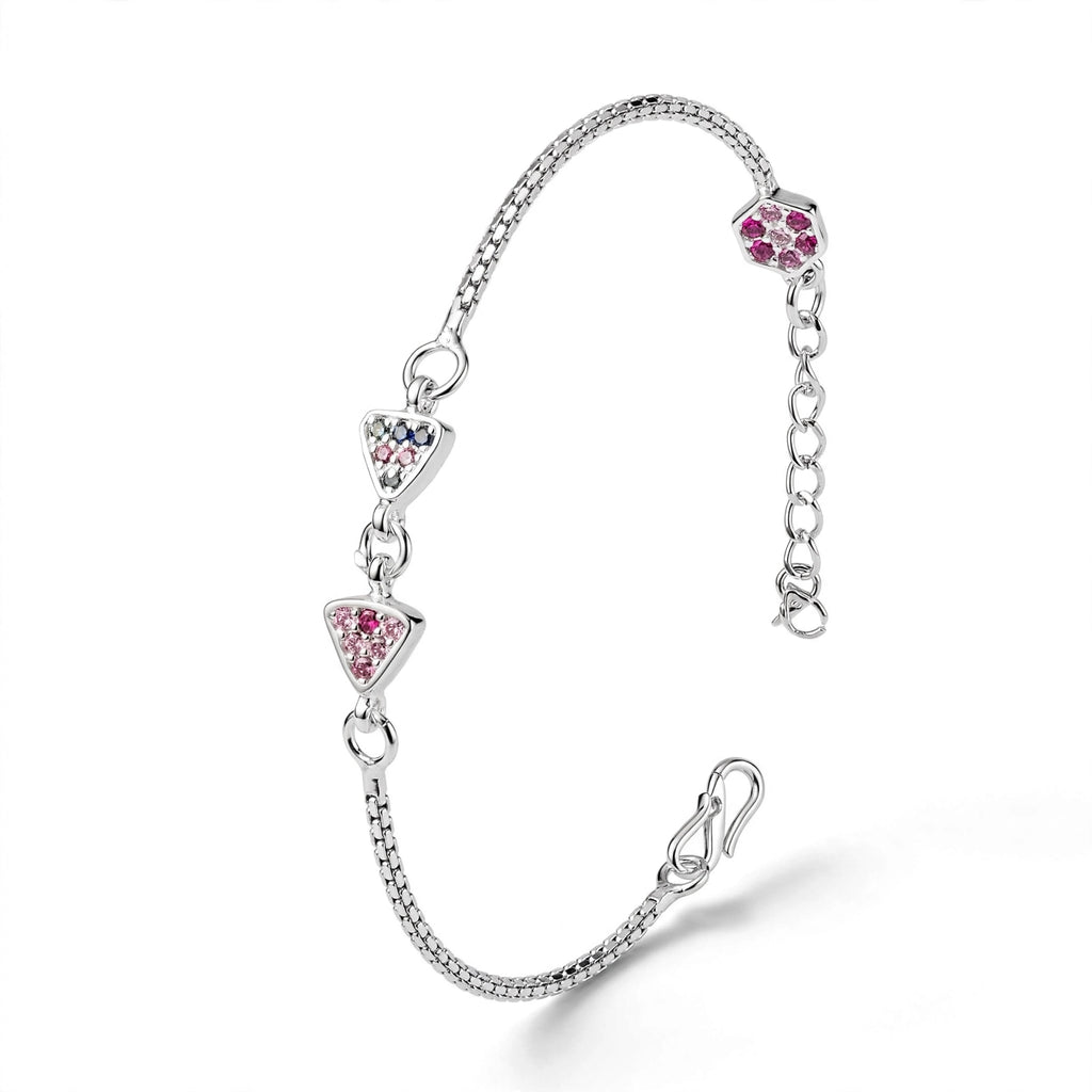 Double Triangle Silver Bracelet - Pink & Blue CZ