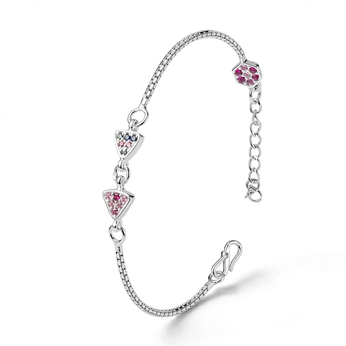 Double Triangle Silver Bracelet - Pink & Blue CZ