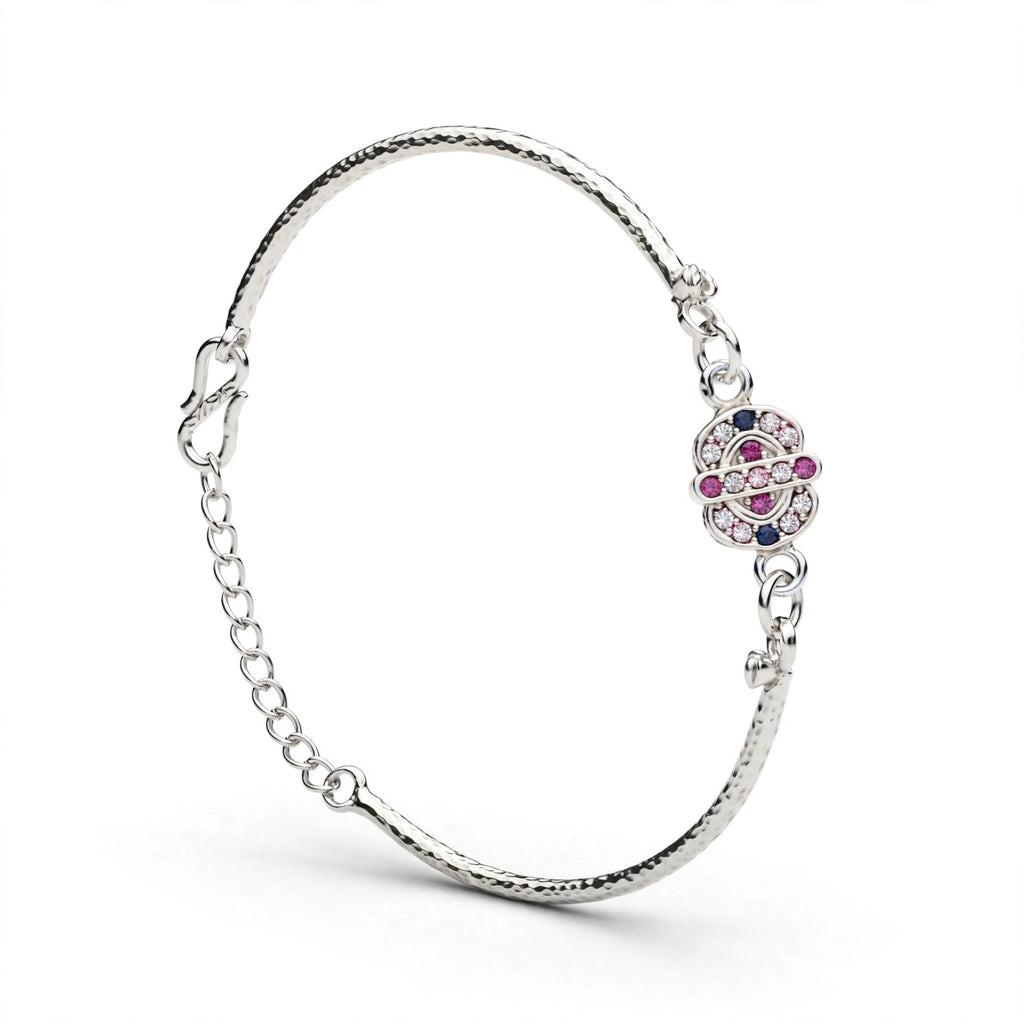 Multicolor Oval Charm Bracelet - Pink Blue CZ