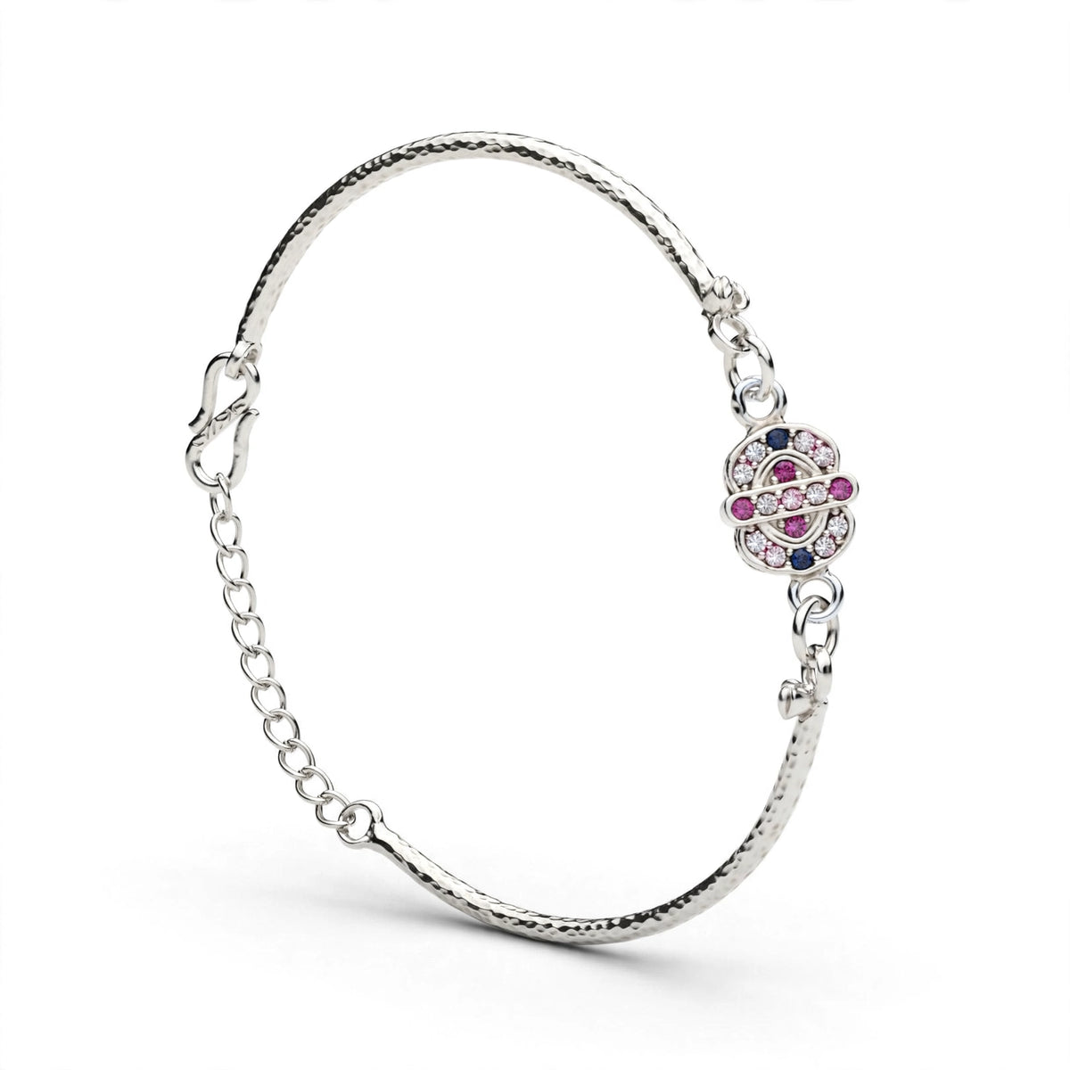 Multicolor Oval Charm Bracelet - Pink Blue CZ