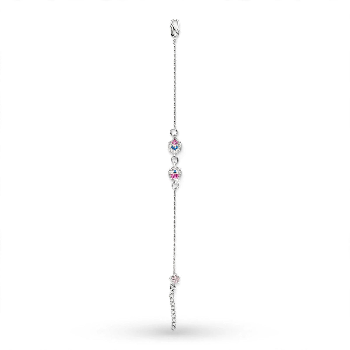 Hexagon Crown Silver Bracelet - Pink Blue CZ