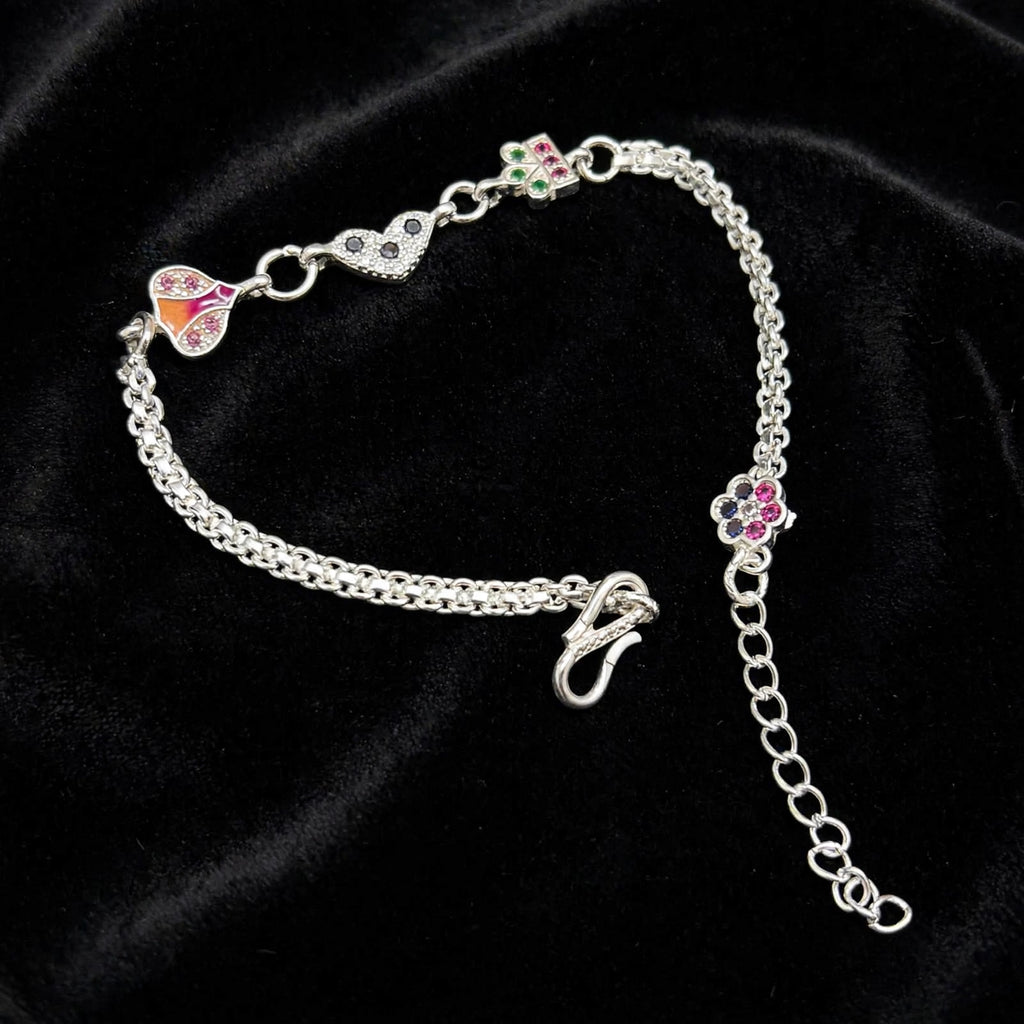 Multicolor Enamel Silver Bracelet - 4 Charms