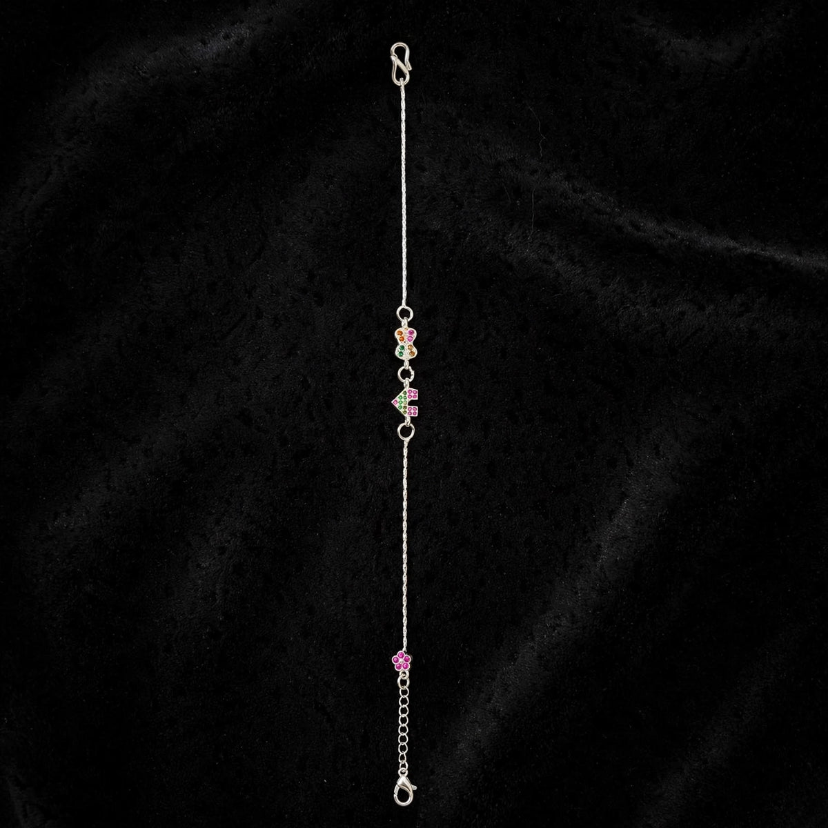 Bow Arrow Silver Bracelet - Multicolor CZ Stones